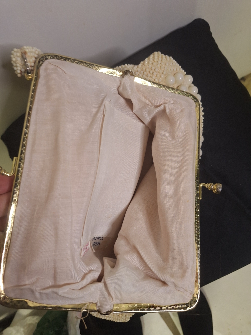 Cream Beaded Pearl-Accent Top-Hand Held Vintage Purse - Picture 7 of 12